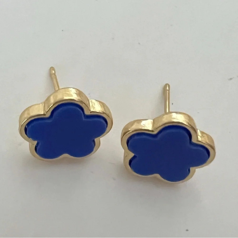 18K Gold Plated Blue clover Earrings stainless steel womens jewelry